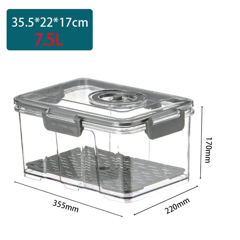 Vacuum Food Storage Container Transparent Fridge Organizer with Drain Net Large Capacity Food Dispenser for Kitchen Storage Box