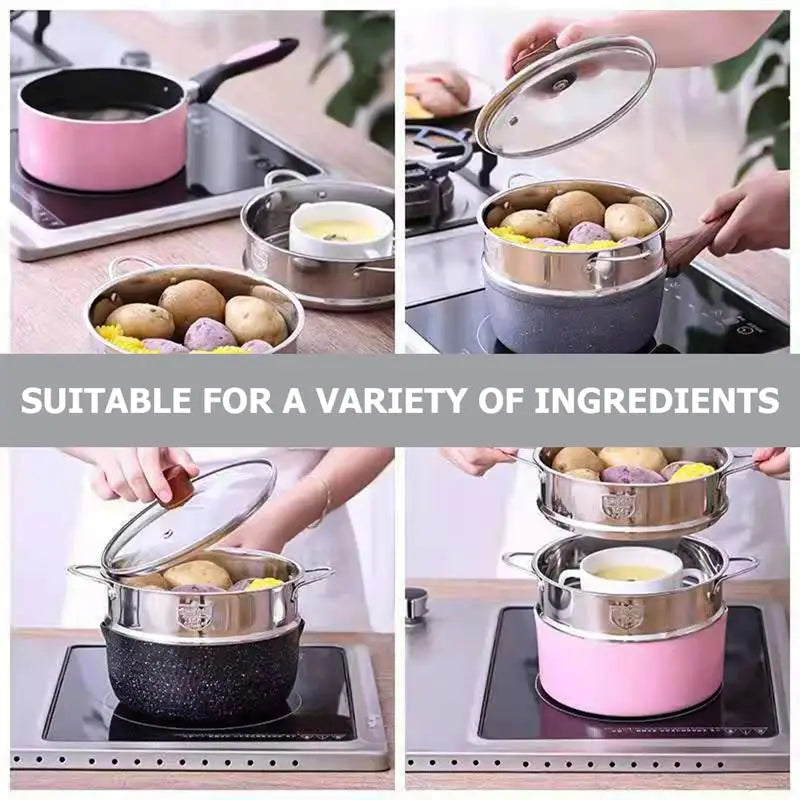 Stainless Steel Multi-Functional Steamer with Double Ear Food Steaming Grid Rice Cooker Pot Drain Basket Kitchen Cooking Tools
