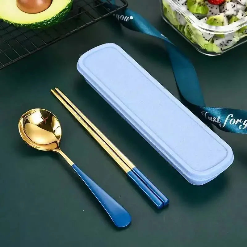 Eco Friendly Dinnerware Set, Portable Cutlery Sets With Case, Silverware Sets, 304 Kitchen Accessories Fork Spoon Gold Knife