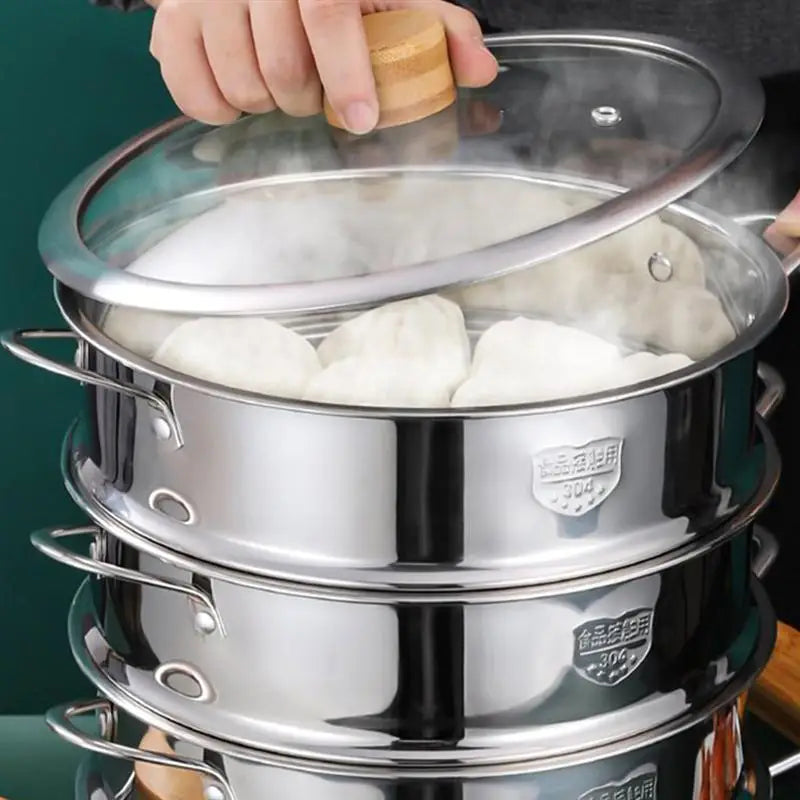 Stainless Steel Multi-Functional Steamer with Double Ear Food Steaming Grid Rice Cooker Pot Drain Basket Kitchen Cooking Tools