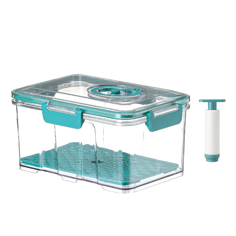 Vacuum Food Storage Container Transparent Fridge Organizer with Drain Net Large Capacity Food Dispenser for Kitchen Storage Box