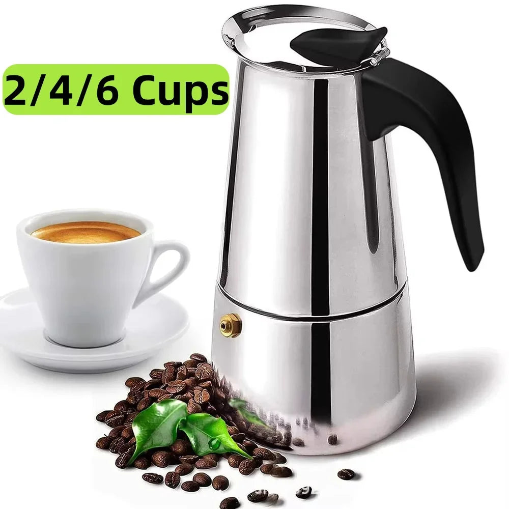 Coffee maker Moka Pot, 2/4/6 Cups Stainless Steel Cafe Percolator Maker, Italian coffee machine Fit Induction Cookers Coffeeware