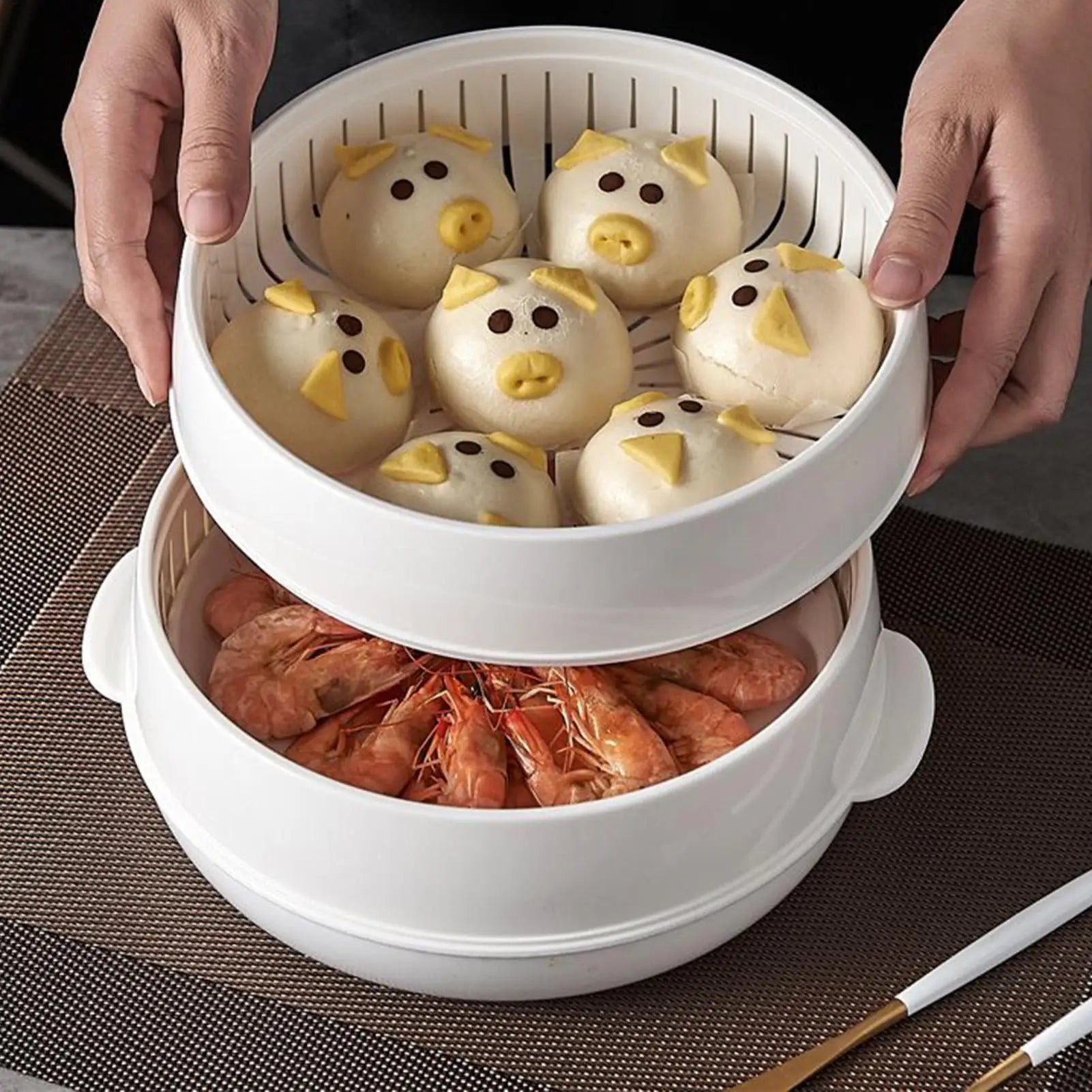 Microwave Steamer Food Steaming Cooker Heat-Resistant Microwave Steamer for Kitchen Dining Room Cooking Dumpling Rice Vegetable.