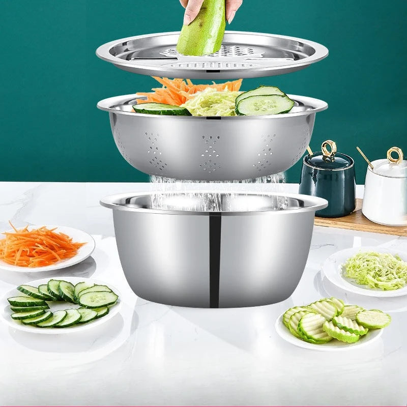 Vegetable Slicer & Washing Basin with Drain Basket