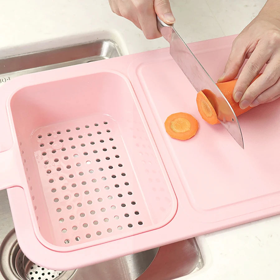 1PC multi-functional sink cutting board Kitchen vegetable and fruit cutting board 2-in-1 removable drain basket cutting board