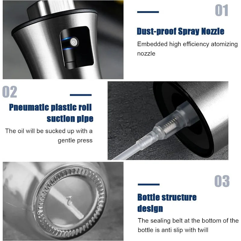 Oil Sprayer for Cooking, 200ML Olive Oil Sprayer Mister, stainless steel Oil Spray Bottle,Portable Oil Spritzer Kitchen Gadgets