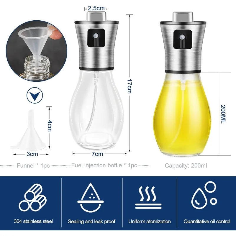 Oil Sprayer for Cooking, 200ML Olive Oil Sprayer Mister, stainless steel Oil Spray Bottle,Portable Oil Spritzer Kitchen Gadgets