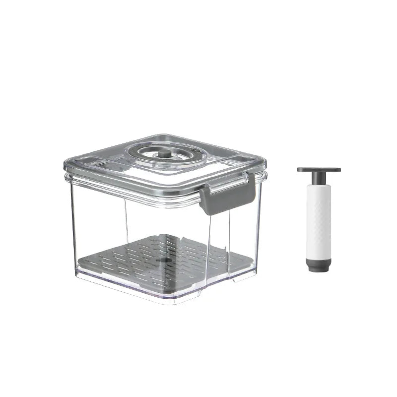 Vacuum Food Storage Container Transparent Fridge Organizer with Drain Net Large Capacity Food Dispenser for Kitchen Storage Box