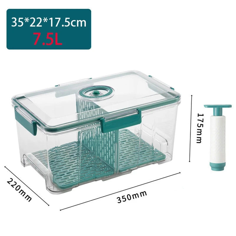 Vacuum Food Storage Container Transparent Fridge Organizer with Drain Net Large Capacity Food Dispenser for Kitchen Storage Box