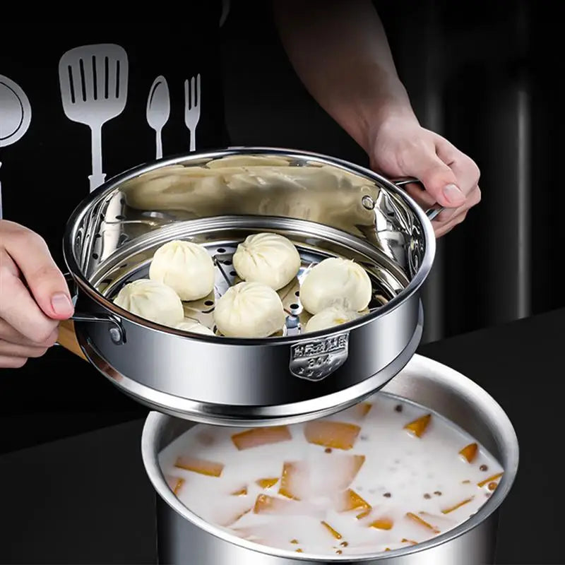 Stainless Steel Multi-Functional Steamer with Double Ear Food Steaming Grid Rice Cooker Pot Drain Basket Kitchen Cooking Tools