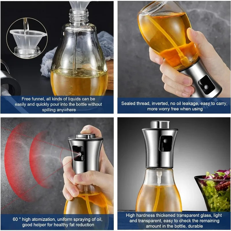 Oil Sprayer for Cooking, 200ML Olive Oil Sprayer Mister, stainless steel Oil Spray Bottle,Portable Oil Spritzer Kitchen Gadgets