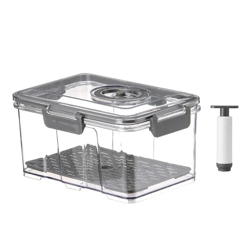 Vacuum Food Storage Container Transparent Fridge Organizer with Drain Net Large Capacity Food Dispenser for Kitchen Storage Box