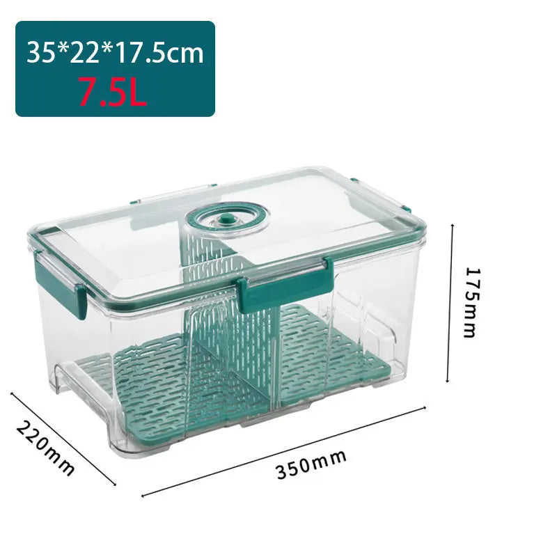 Vacuum Food Storage Container Transparent Fridge Organizer with Drain Net Large Capacity Food Dispenser for Kitchen Storage Box