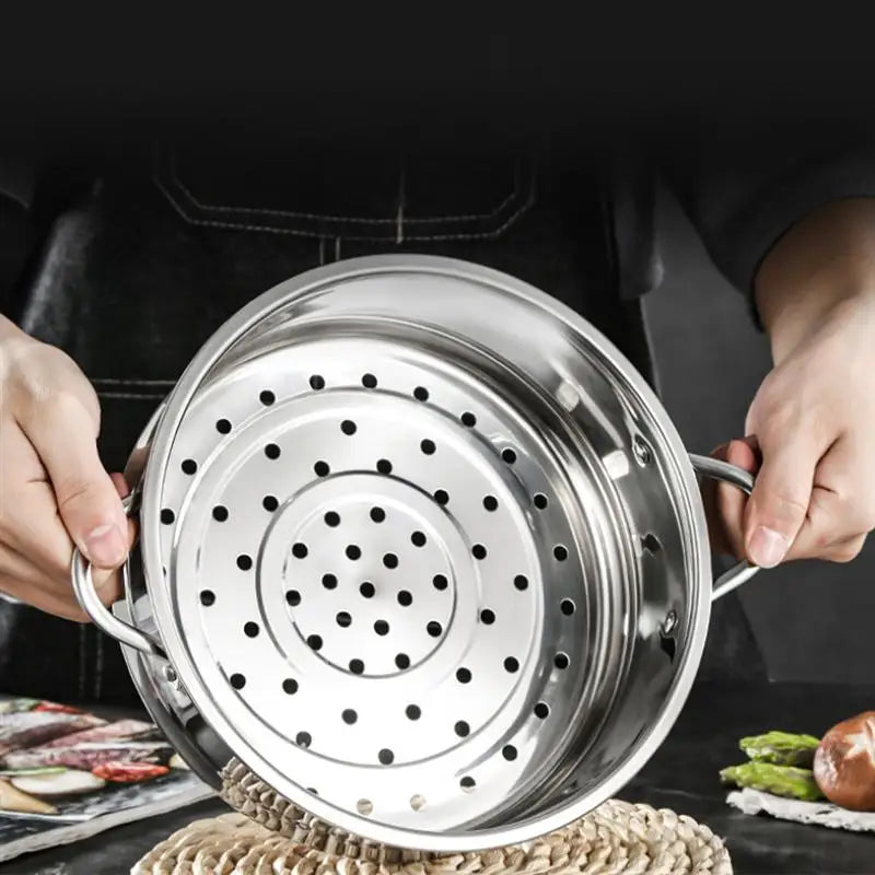 Stainless Steel Multi-Functional Steamer with Double Ear Food Steaming Grid Rice Cooker Pot Drain Basket Kitchen Cooking Tools