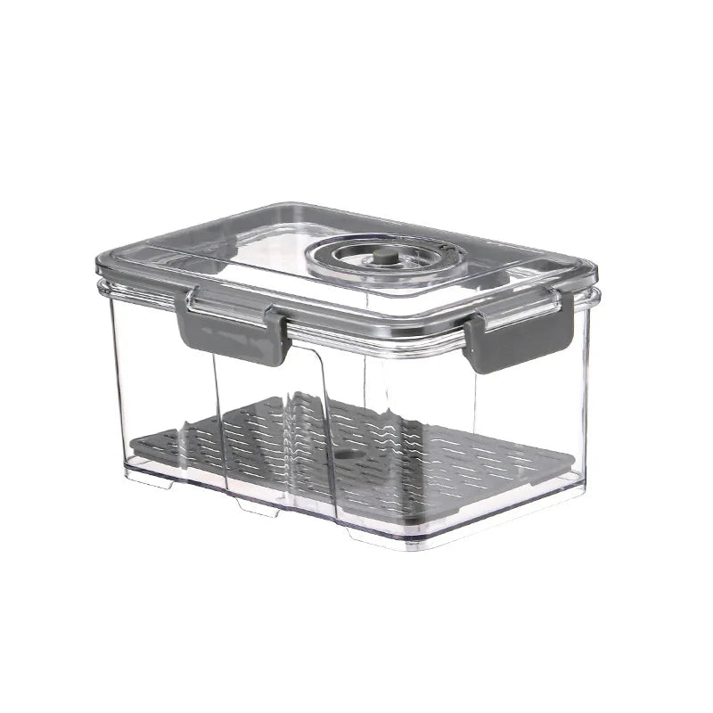 Vacuum Food Storage Container Transparent Fridge Organizer with Drain Net Large Capacity Food Dispenser for Kitchen Storage Box